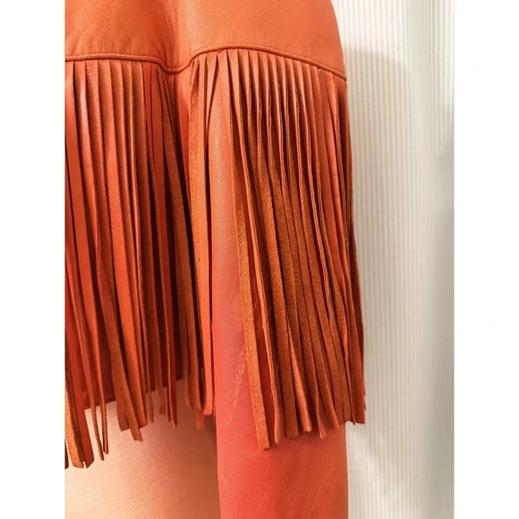 VTG North Beach Leather Women's Size Small 5/6 Cropped Red Fringe Leather Jacket - Picture 7 of 14